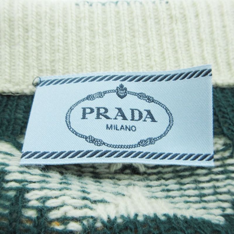 Prada Geometric Tribal Pattern Knit Flong Skirt Green Brown