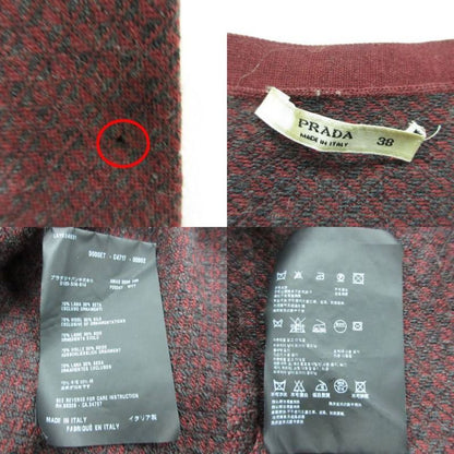 Prada Visual Decoration Knit Cardigan Long Sleeve Top Mvy Wine Red 38