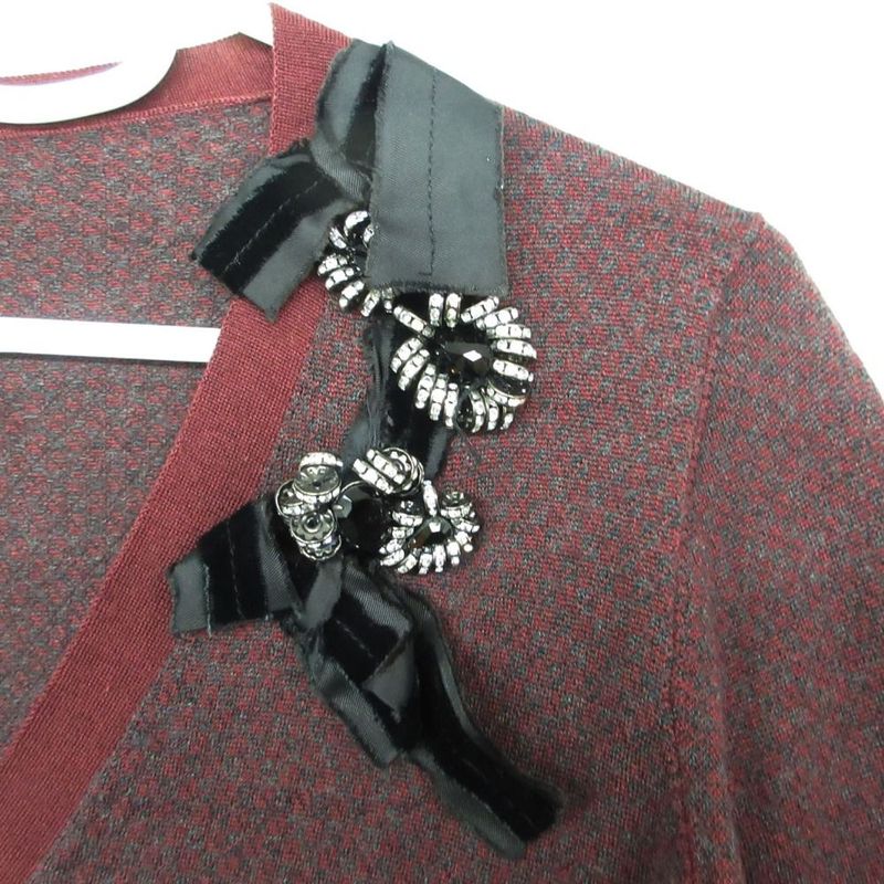 Prada Visual Decoration Knit Cardigan Long Sleeve Top Mvy Wine Red 38