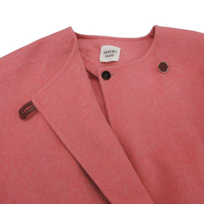 Hermes Double Face Opera Cape with Belt Cashmere Coat Pink 38