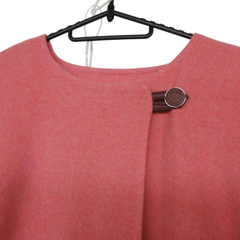 Hermes Double Face Opera Cape with Belt Cashmere Coat Pink 38