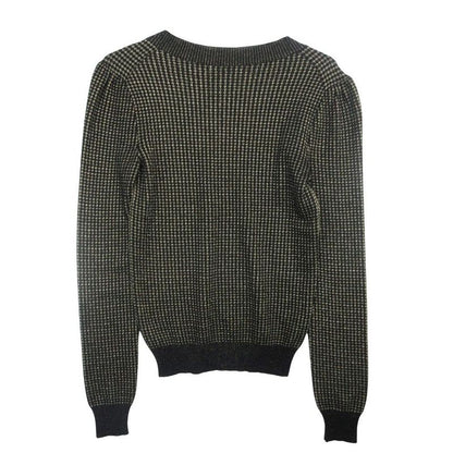 Gucci Logo Plate Jacquard Knit Sweater Pullover Top Long Sleeve Black Gold XS
