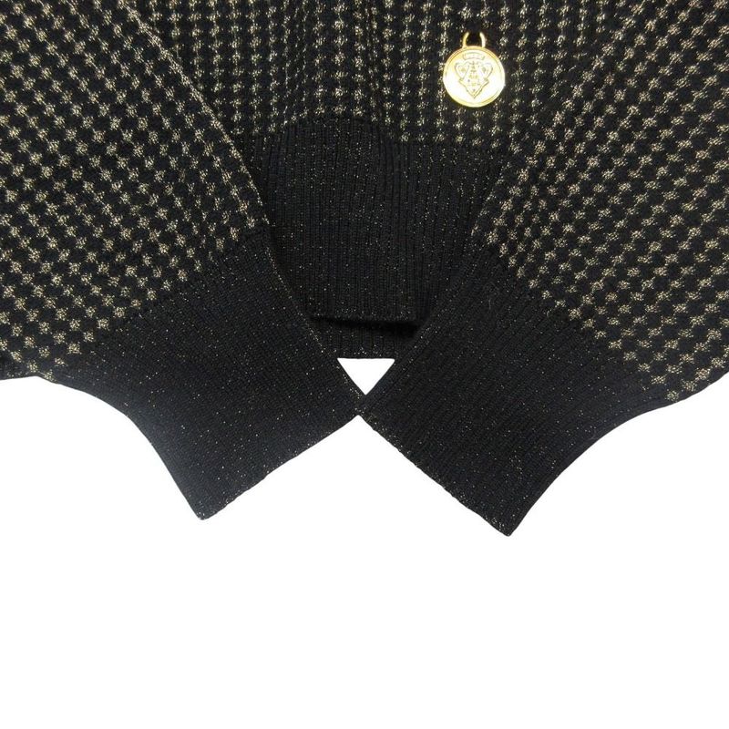 Gucci Logo Plate Jacquard Knit Sweater Pullover Top Long Sleeve Black Gold XS
