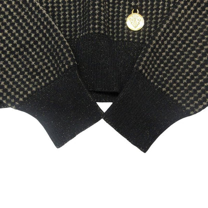 Gucci Logo Plate Jacquard Knit Sweater Pullover Top Long Sleeve Black Gold XS