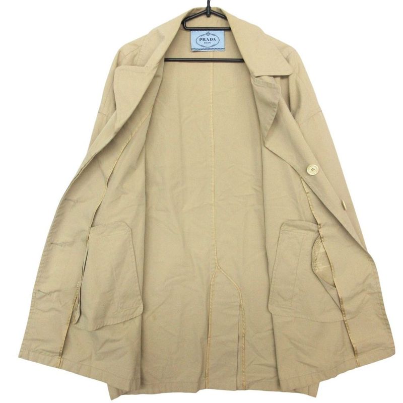 Prada Triangle Logo Pocket Overcoat Outer Beige