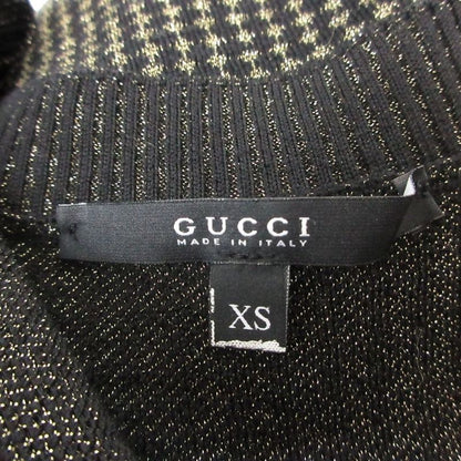 Gucci Logo Plate Jacquard Knit Sweater Pullover Top Long Sleeve Black Gold XS