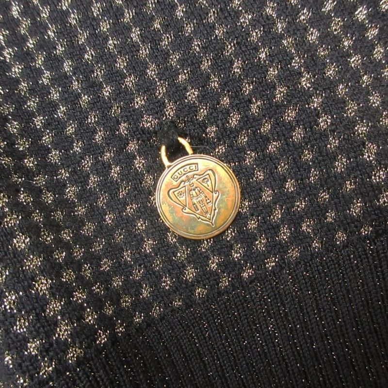 Gucci Logo Plate Jacquard Knit Sweater Pullover Top Long Sleeve Black Gold XS