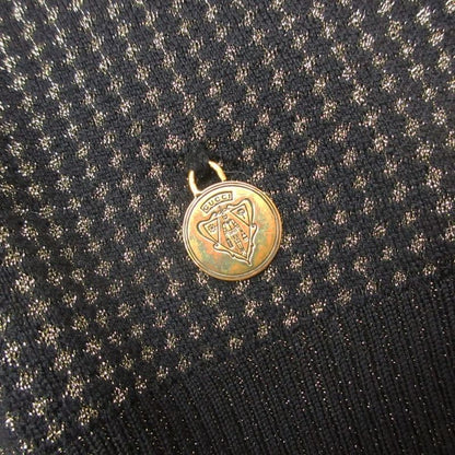 Gucci Logo Plate Jacquard Knit Sweater Pullover Top Long Sleeve Black Gold XS