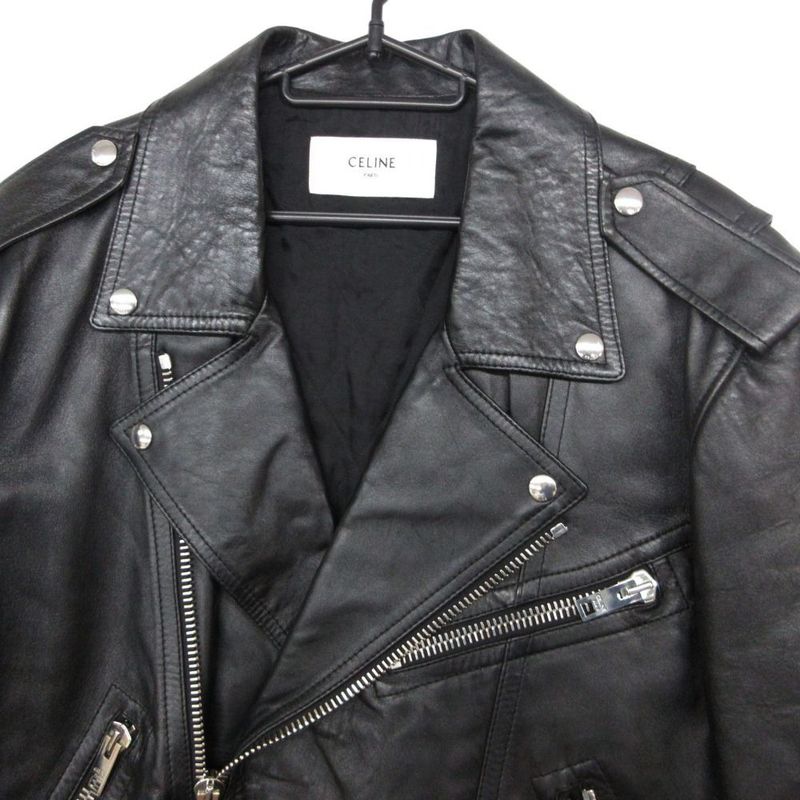 Celine Classic Biker Double Riders Leather Jacket Black 46