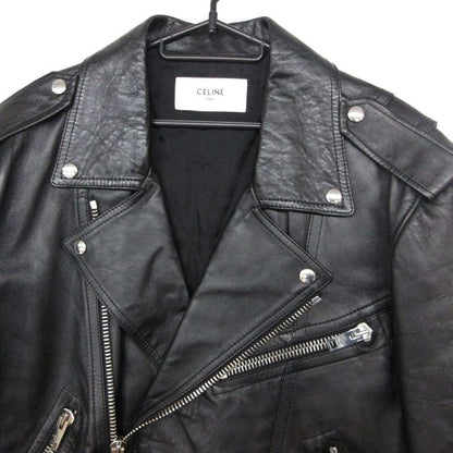 Celine Classic Biker Double Riders Leather Jacket Black 46