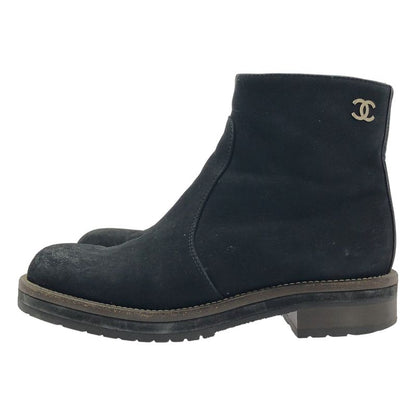 Chanel Leather CC Logo Side Zip Short Boots 38 Black