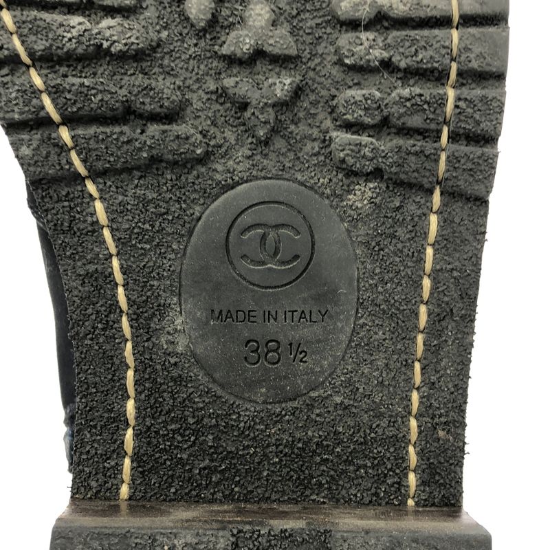 Chanel Leather CC Logo Side Zip Short Boots 38 Black