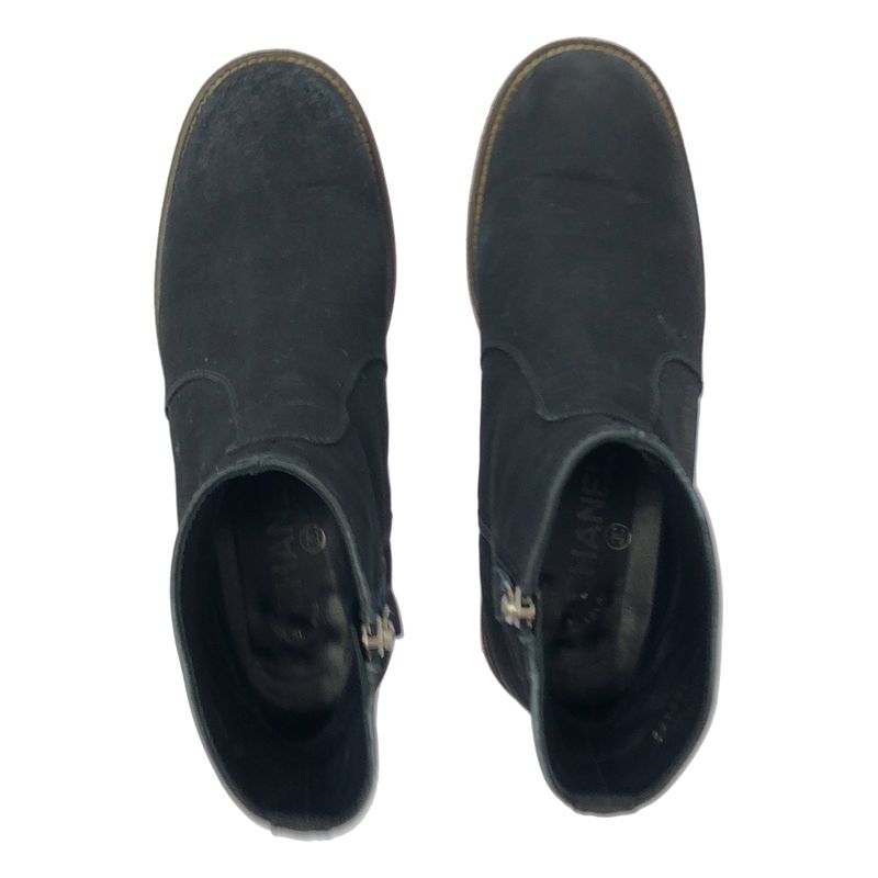Chanel Leather CC Logo Side Zip Short Boots 38 Black