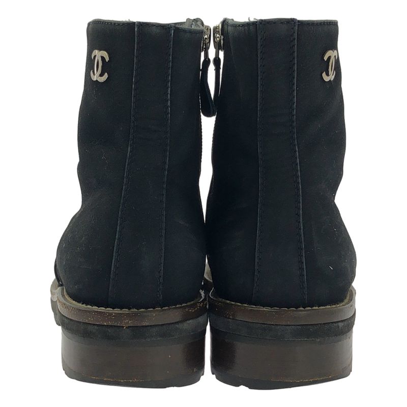 Chanel Leather CC Logo Side Zip Short Boots 38 Black