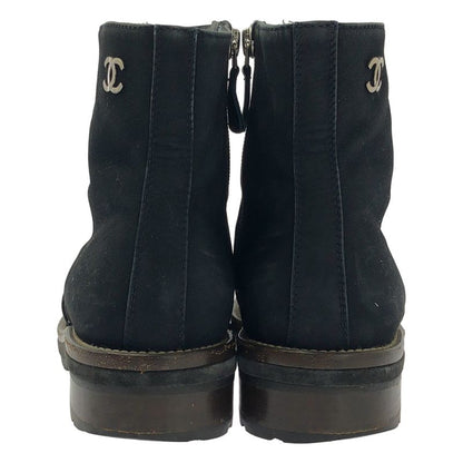 Chanel Leather CC Logo Side Zip Short Boots 38 Black