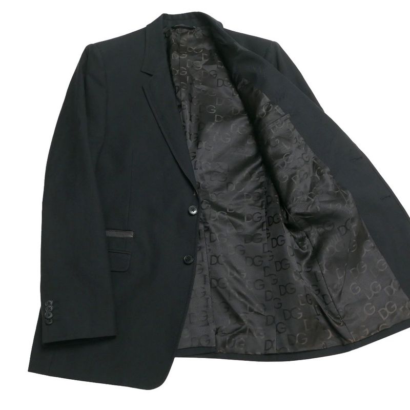 Dolce & Gabbana Tailored Jacket 54 Sheepskin Trim Blue Leather Single