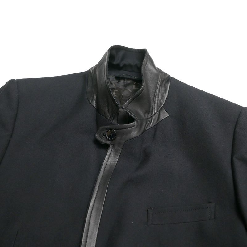 Dolce & Gabbana Tailored Jacket 54 Sheepskin Trim Blue Leather Single