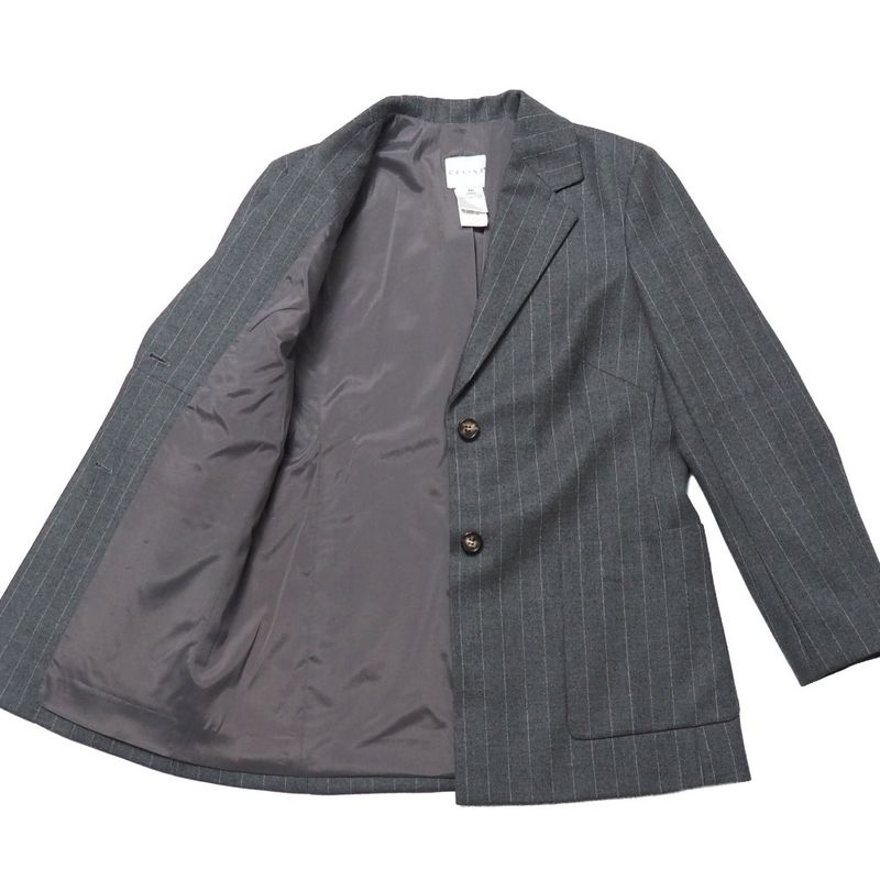 Celine Tailored Jacket 38 Striped Blue Leather Single