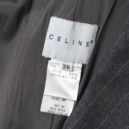 Celine Tailored Jacket 38 Striped Blue Leather Single