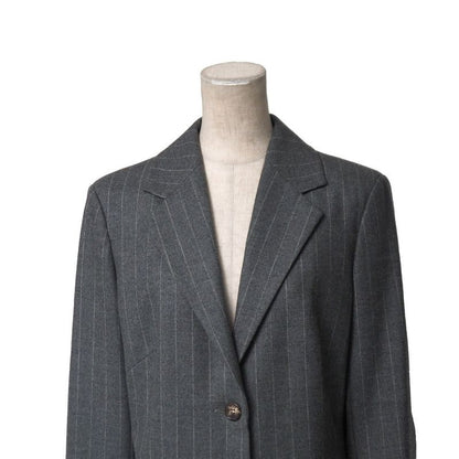 Celine Tailored Jacket 38 Striped Blue Leather Single