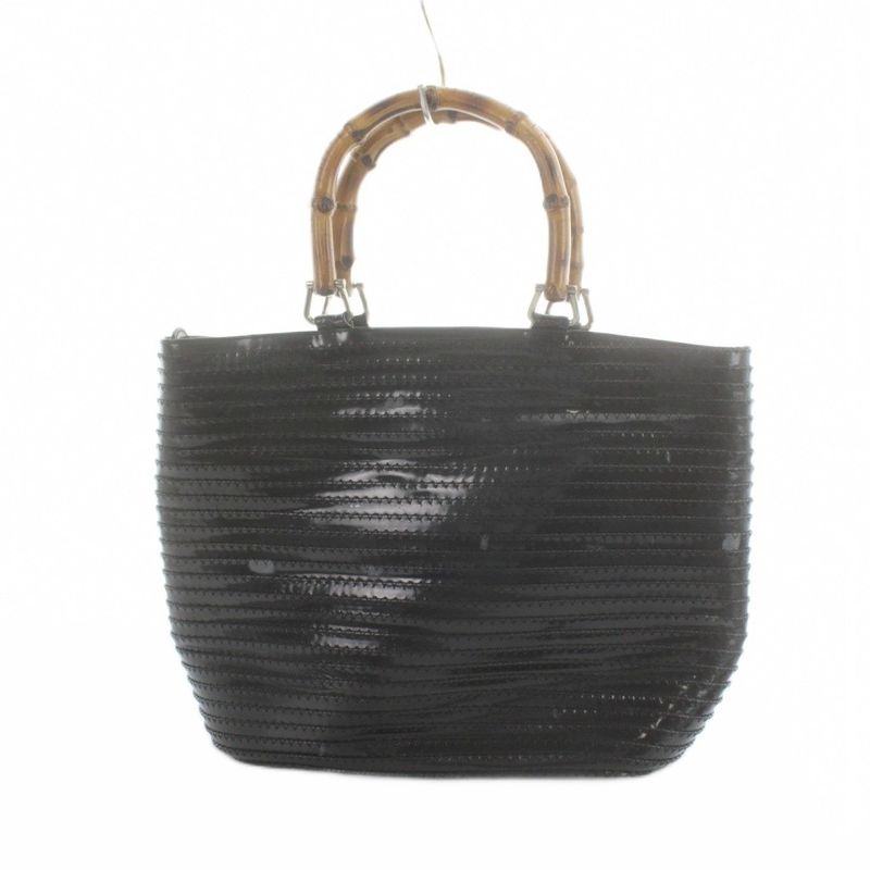 Gucci Bamboo Handbag Tote Leather Black