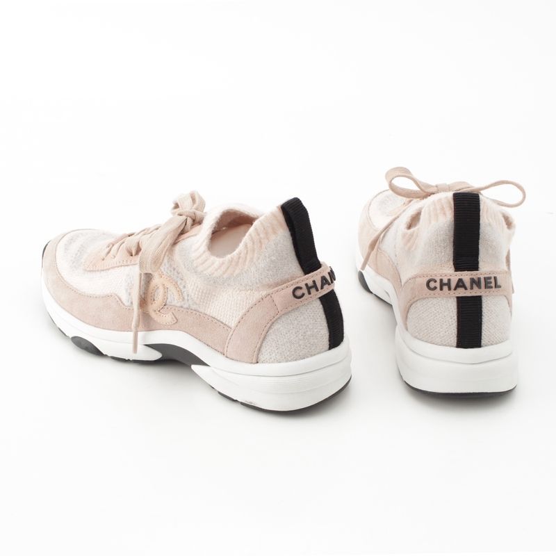 Chanel CC Logo Knit Socks Sneakers Shoes Pink 36