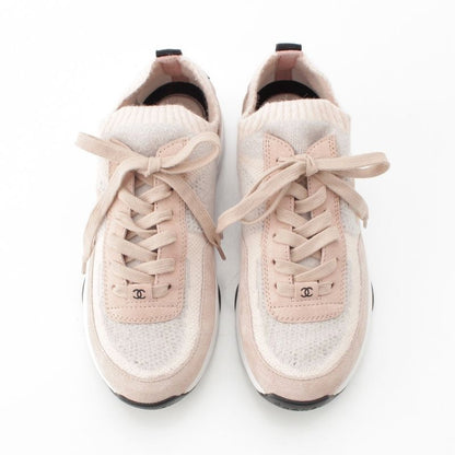 Chanel CC Logo Knit Socks Sneakers Shoes Pink 36