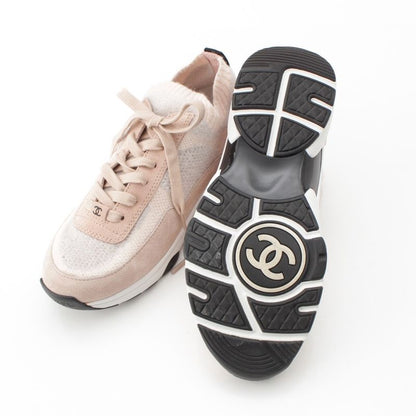 Chanel CC Logo Knit Socks Sneakers Shoes Pink 36