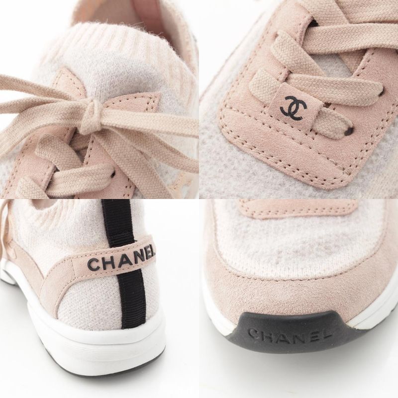 Chanel CC Logo Knit Socks Sneakers Shoes Pink 36