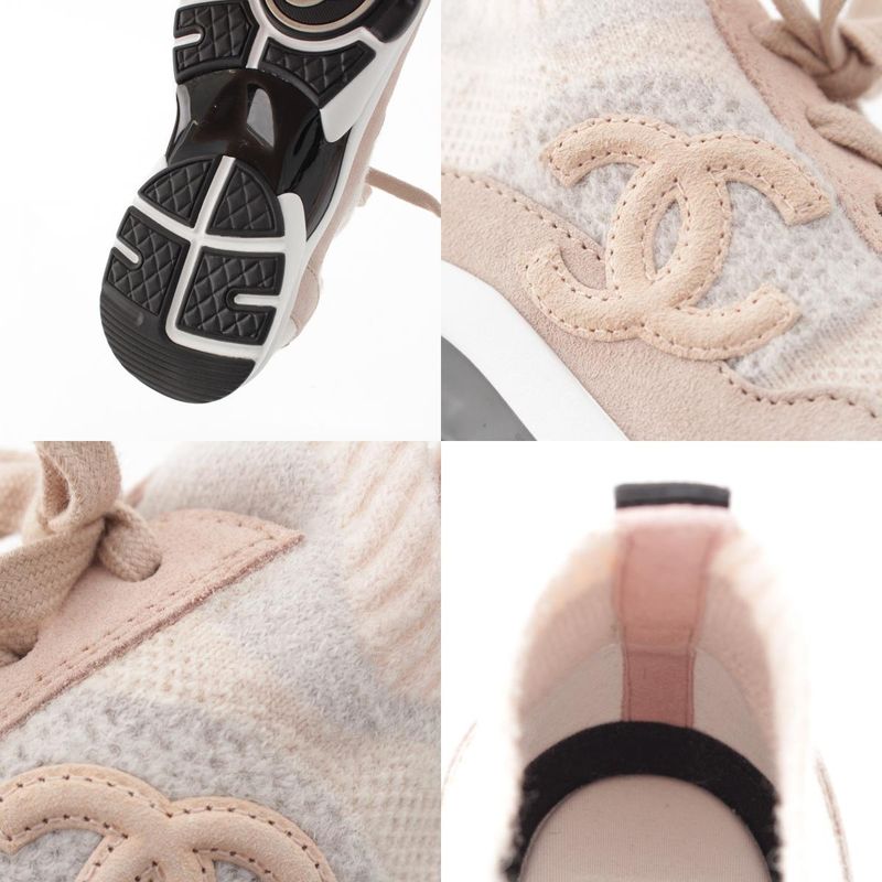 Chanel CC Logo Knit Socks Sneakers Shoes Pink 36