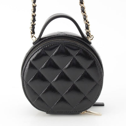 Chanel Shiny Lambskin Round Chain CC Logo Vanity Shoulder Bag Black