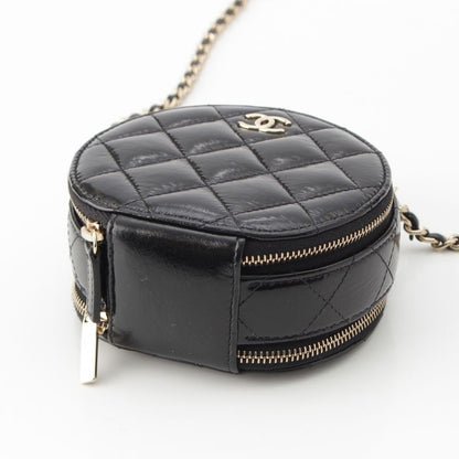 Chanel Shiny Lambskin Round Chain CC Logo Vanity Shoulder Bag Black