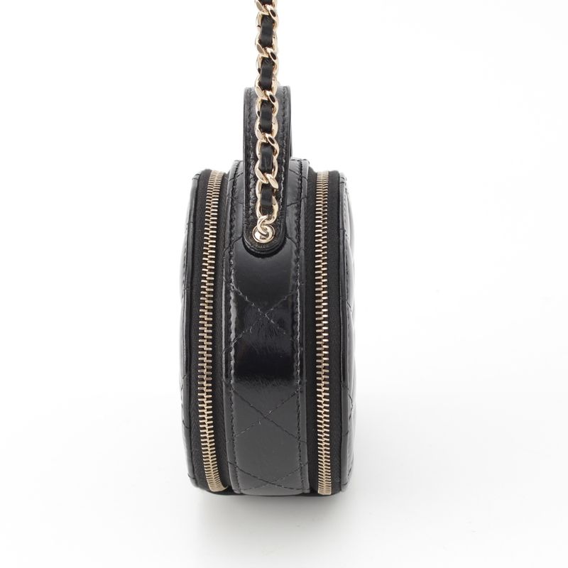 Chanel Shiny Lambskin Round Chain CC Logo Vanity Shoulder Bag Black