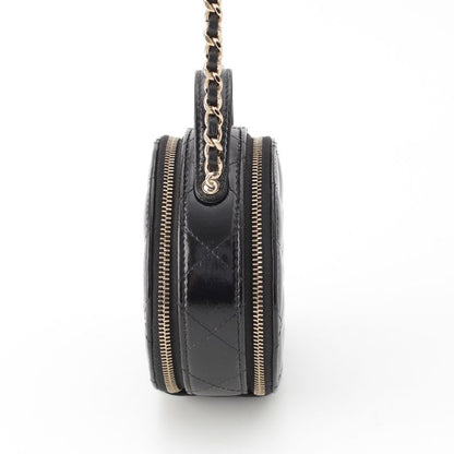 Chanel Shiny Lambskin Round Chain CC Logo Vanity Shoulder Bag Black