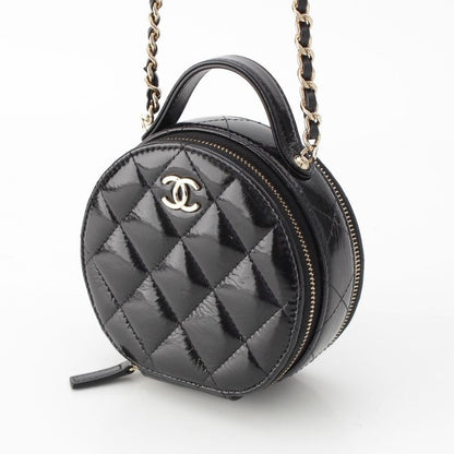 Chanel Shiny Lambskin Round Chain CC Logo Vanity Shoulder Bag Black