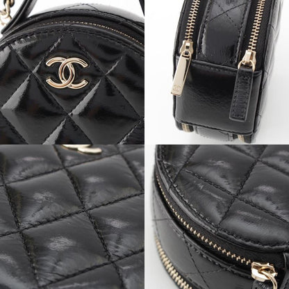 Chanel Shiny Lambskin Round Chain CC Logo Vanity Shoulder Bag Black