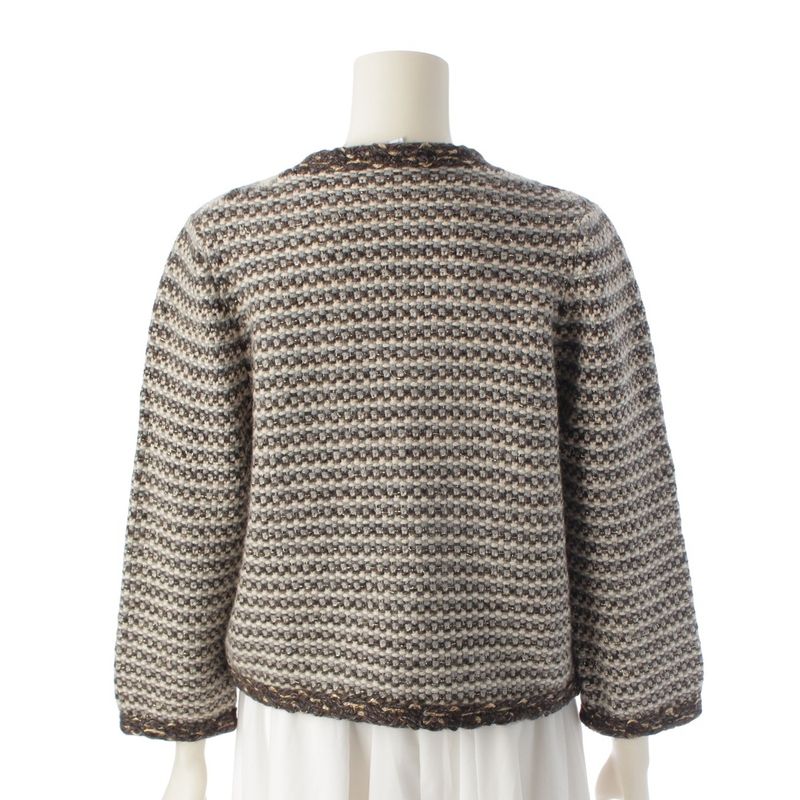 Chanel Cashmere Wool Knit Collarless Jacket Cardigan Brown 40