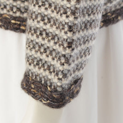 Chanel Cashmere Wool Knit Collarless Jacket Cardigan Brown 40