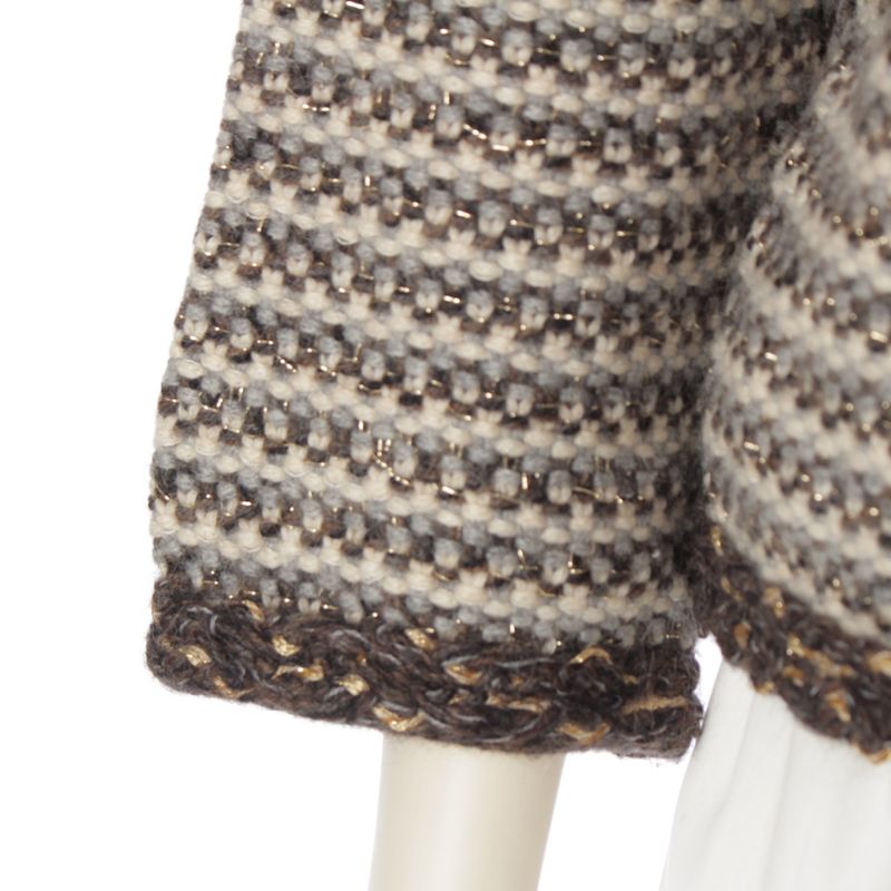 Chanel Cashmere Wool Knit Collarless Jacket Cardigan Brown 40
