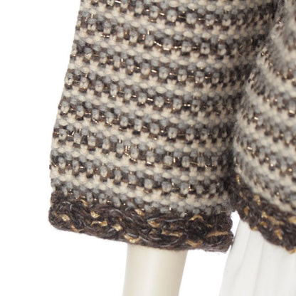 Chanel Cashmere Wool Knit Collarless Jacket Cardigan Brown 40
