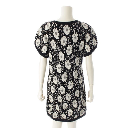 Chanel Cotton Rayon Flower Embroidery Knit Dress Black White 34