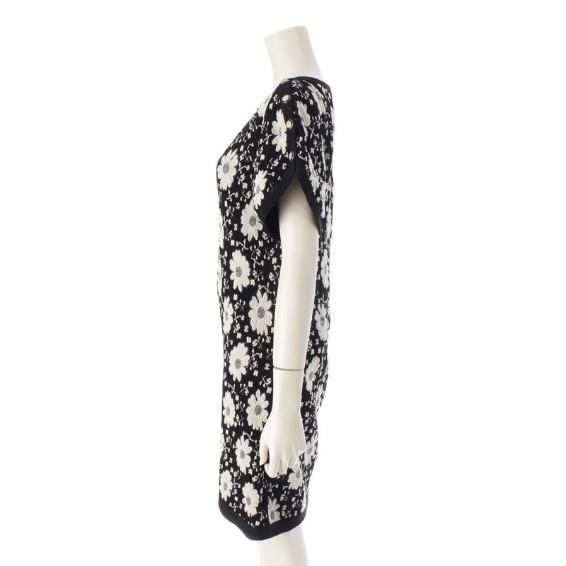 Chanel Cotton Rayon Flower Embroidery Knit Dress Black White 34