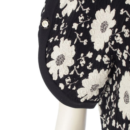 Chanel Cotton Rayon Flower Embroidery Knit Dress Black White 34
