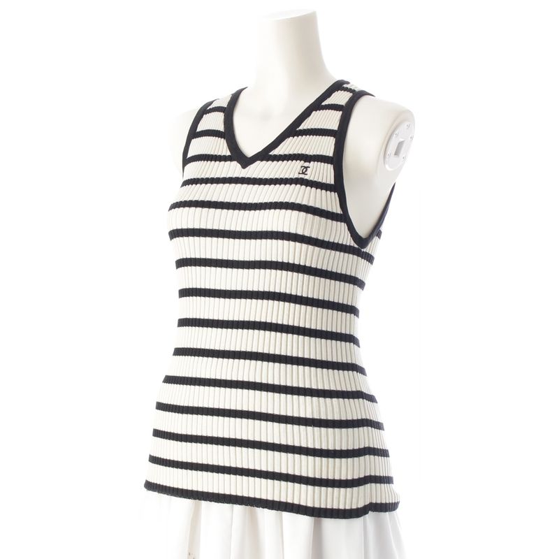 Chanel Cotton CC Logo Border Knit Ensemble Black White 40 Cardigan