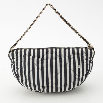 Chanel Cocobichi Large Hobo Striped Shoulder Handbag Pouch Black White