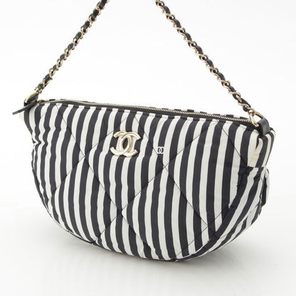 Chanel Cocobichi Large Hobo Striped Shoulder Handbag Pouch Black White