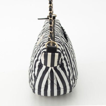 Chanel Cocobichi Large Hobo Striped Shoulder Handbag Pouch Black White