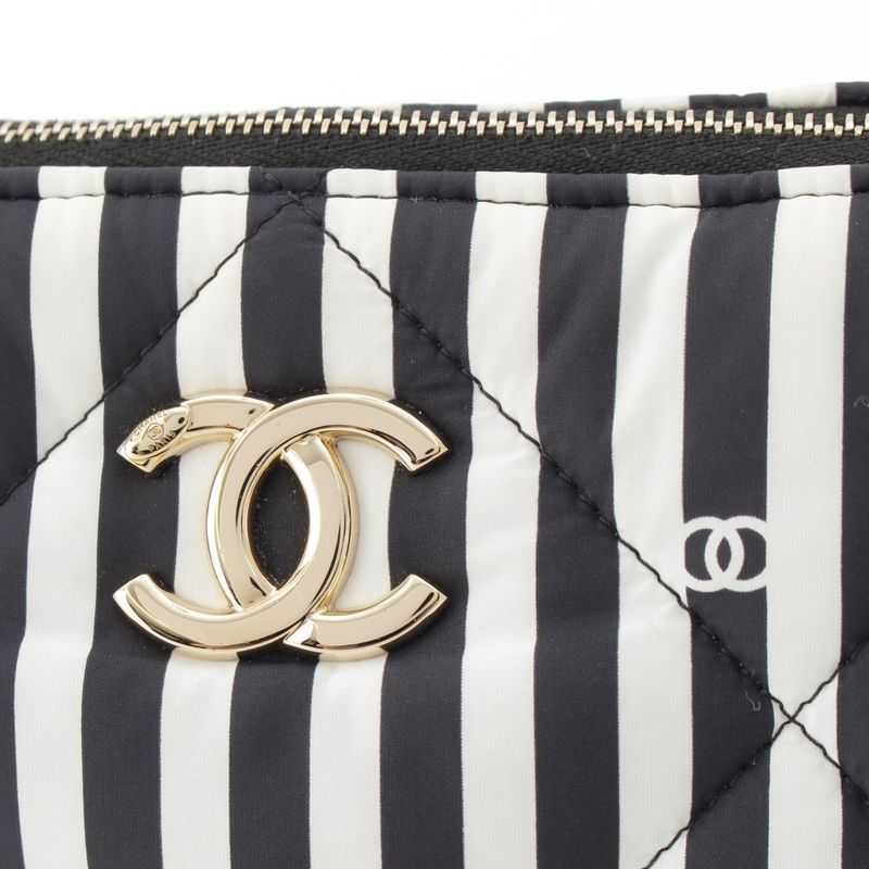 Chanel Cocobichi Large Hobo Striped Shoulder Handbag Pouch Black White