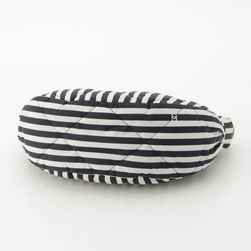 Chanel Cocobichi Large Hobo Striped Shoulder Handbag Pouch Black White