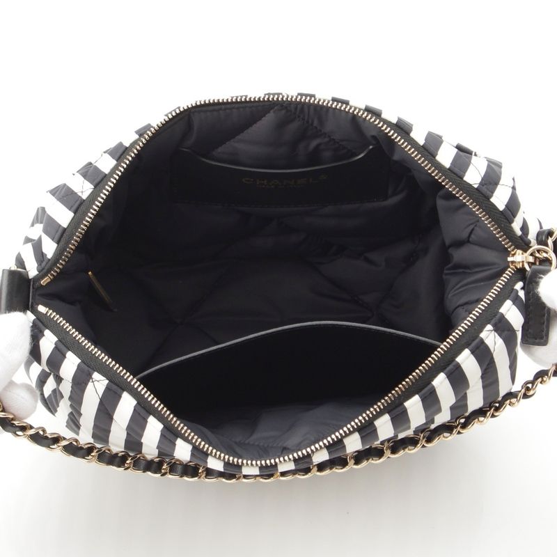 Chanel Cocobichi Large Hobo Striped Shoulder Handbag Pouch Black White